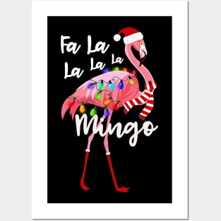 Fa La La La La Mingo Santa Flamingo With Christmas Lights Posters and Art